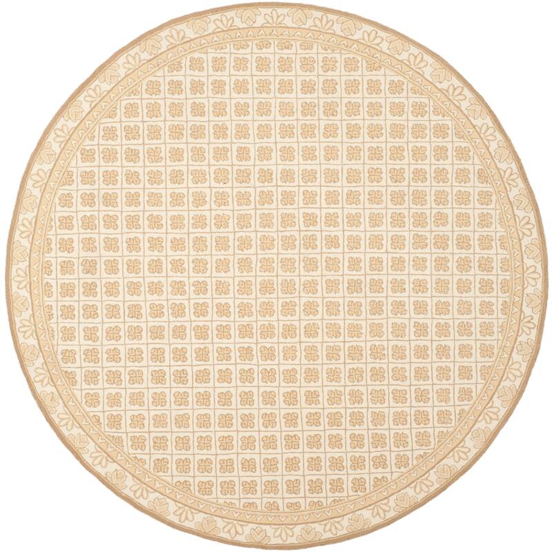 SAFAVIEH Handmade Wilton Keli Country Floral Wool Rug - 6' Round - Ivory/Taupe