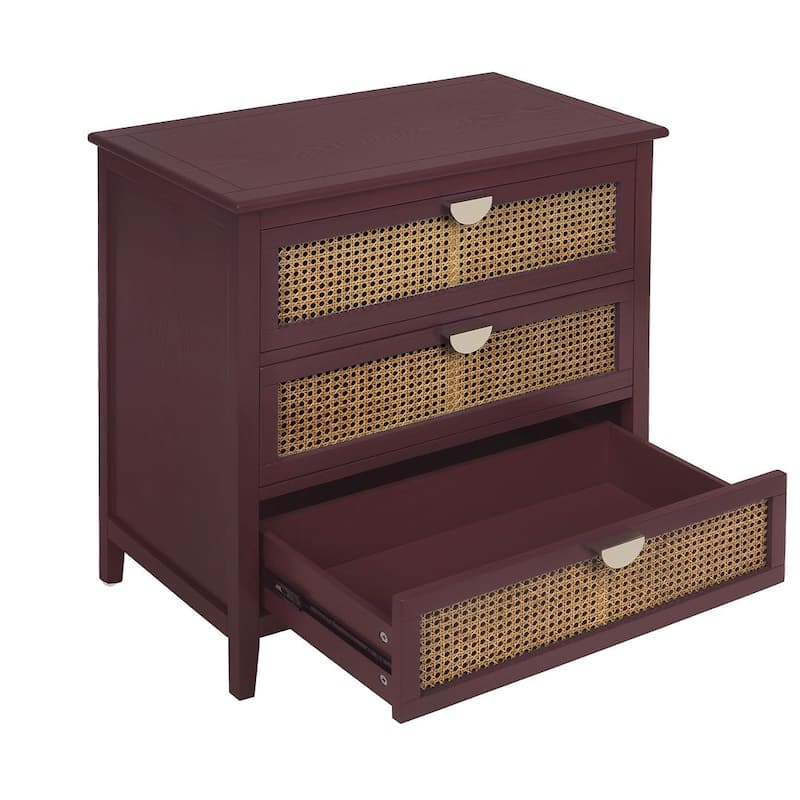3 Drawers Rattan Storage Cabinet for Bedroom Living Room
