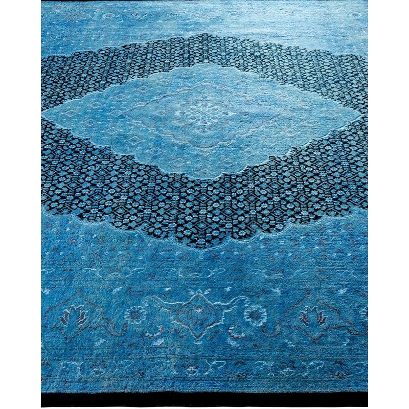 Overton Hand Knotted Wool Vintage Inspired Modern Contemporary Overdyed Blue Area Rug - 6' 7" x 9' 10"