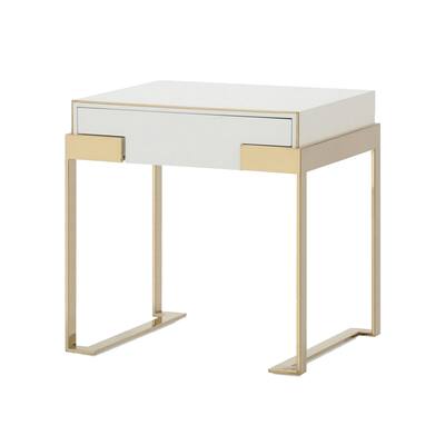 1 Drawer Nightstand with Metal Frame Support, Gold and White