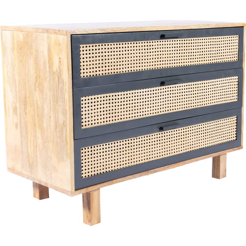 Aurelle Home Ashlyn Mid-Century Natural Mango Wood 3-Drawer Chest - Natural/Black