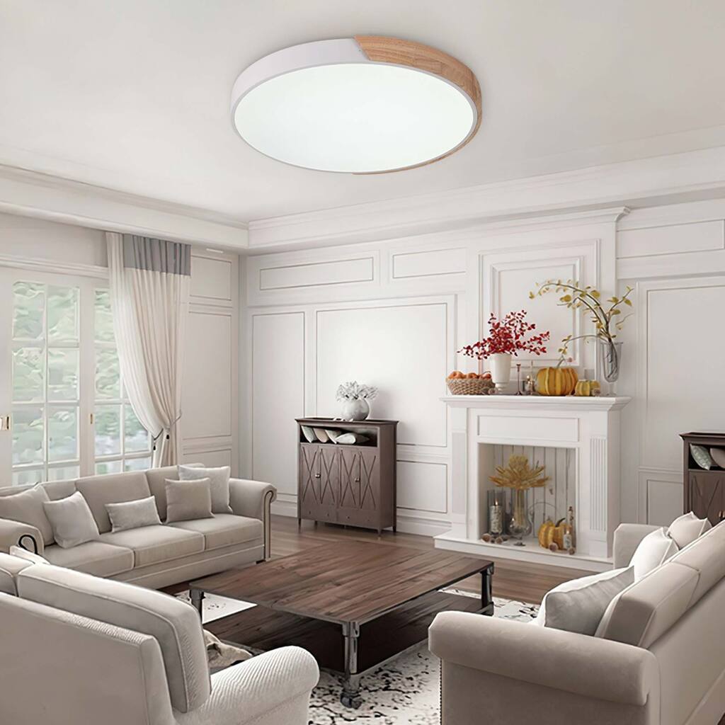 1-Light Modern Farmhouse 15.74'' Wood LED Dimmable Flush Mount