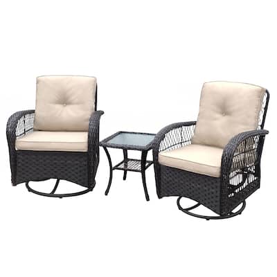 Outdoor Wicker Rocker Swivel Patio Bistro Set