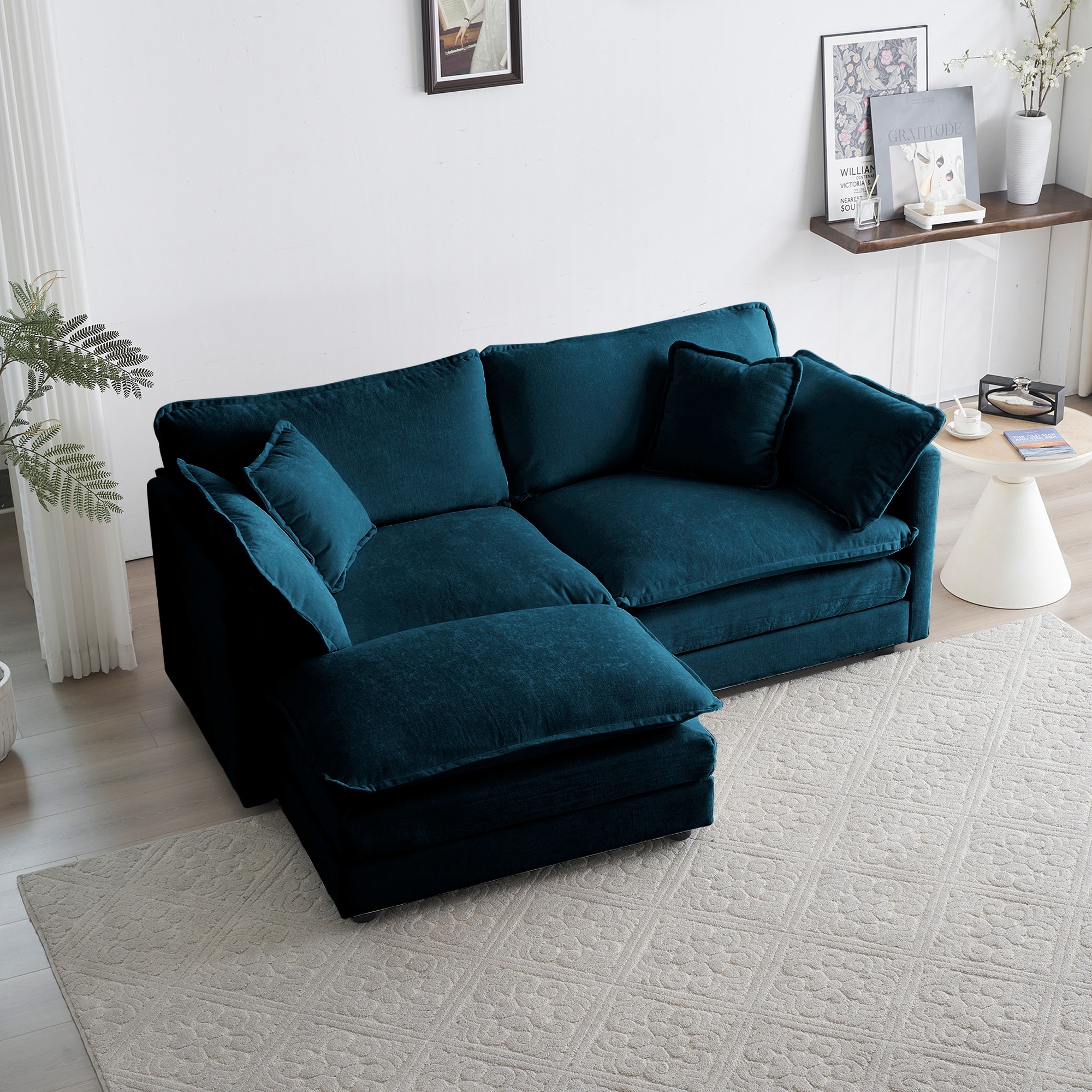 Chenille Two Seater Sofa with 1 Footrest 2 Seater L Shaped Sectional with Ottoman Loveseat with Ottoman for Small Living Space On Sale Bed Bath Beyond 40844131