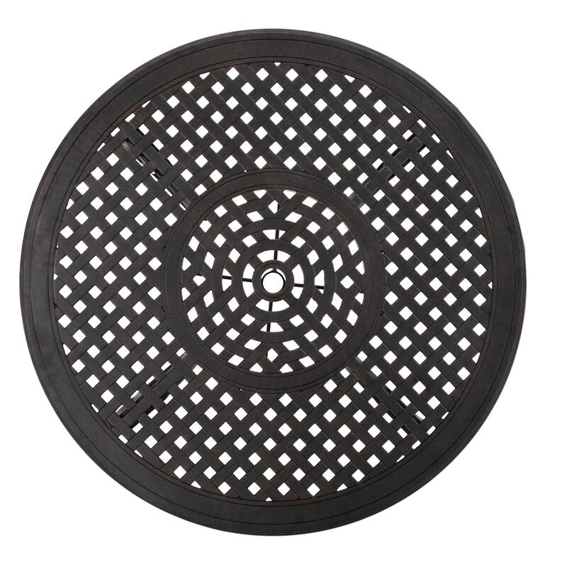 Roomfitters Outdoor Cast Aluminum Round Dining Table with Lattice Design, Rust Resistant Bronze