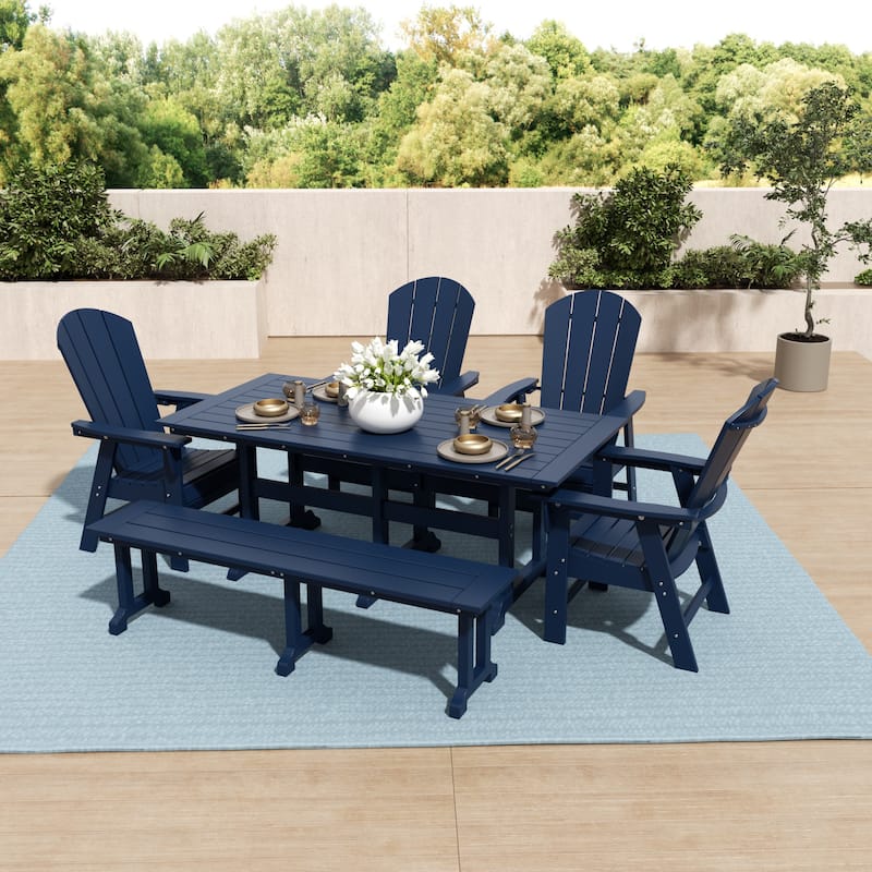 Laguna Hdpe All Weather Outdoor Patio Dining Set with Rectangle Table, Arm Chairs, and Bench (6-Piece Set)