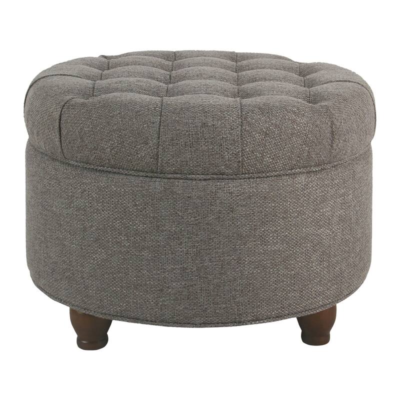 Dark Gray Fabric Wooden Ottoman with Tufted Lift-Off Lid Storage & Wood Base - Gray