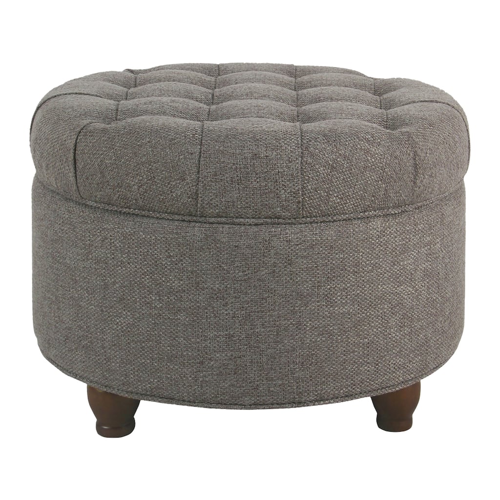 Dark Gray Fabric Wooden Ottoman with Tufted Lift-Off Lid Storage & Wood Base