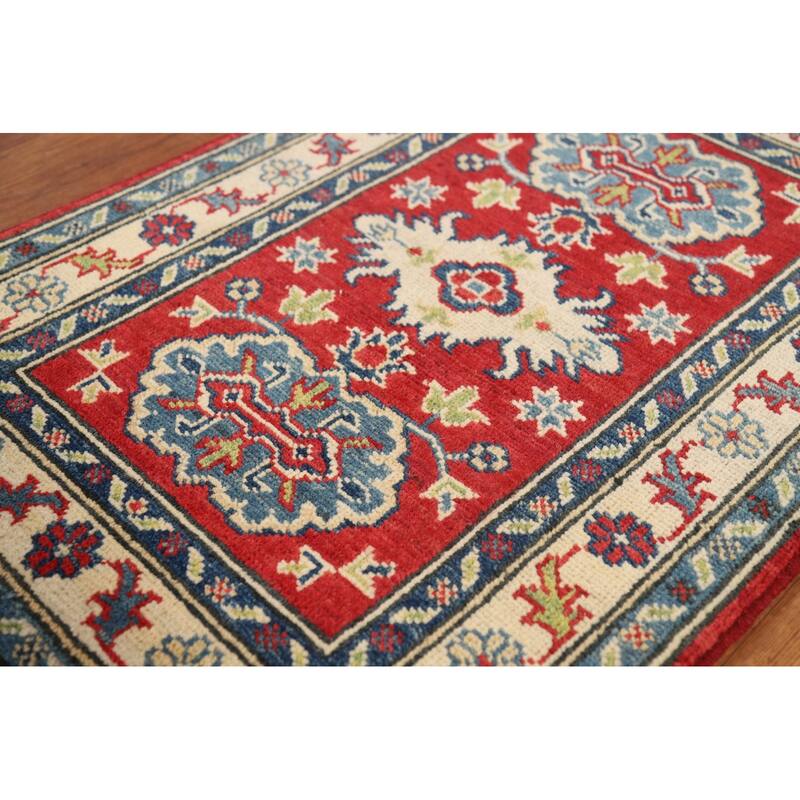 Red Geometric Kazak Oriental Foyer Rug Handmade Wool Carpet - 2'0" x 3'0"