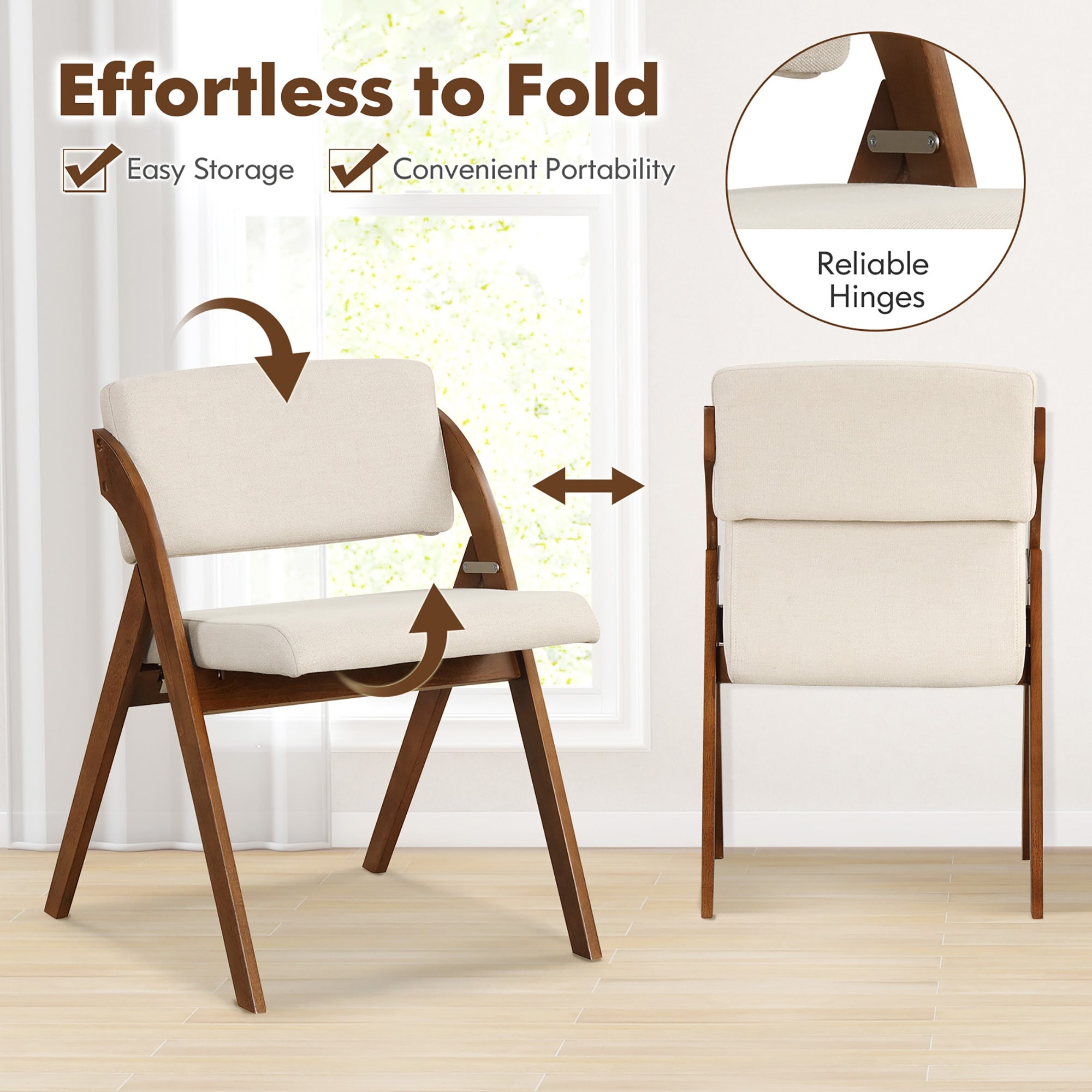 Gymax Set of 2 Dining Chairs Folding Kitchen Chair w/ Rubber Wood