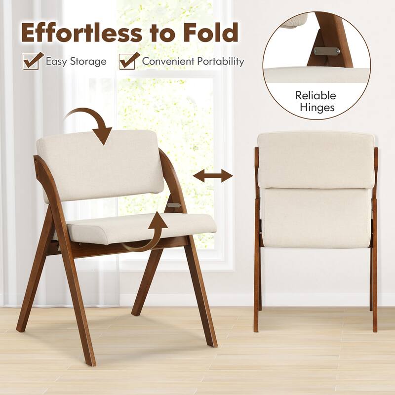 Gymax Set of 2 Dining Chairs Folding Kitchen Chair w/ Rubber Wood Legs