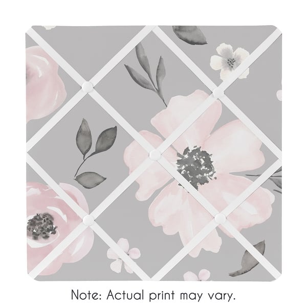 slide 2 of 2, Grey Watercolor Floral 13-inch Fabric Memory Photo Bulletin Board - Blush Pink Gray White Shabby Chic Rose Flower Farmhouse