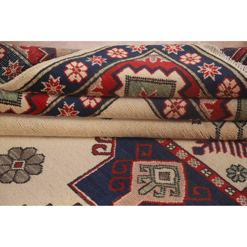 Kazak Oriental Area Rug Hand-Knotted Geometric Wool Carpet - 8'4"x 11'8"