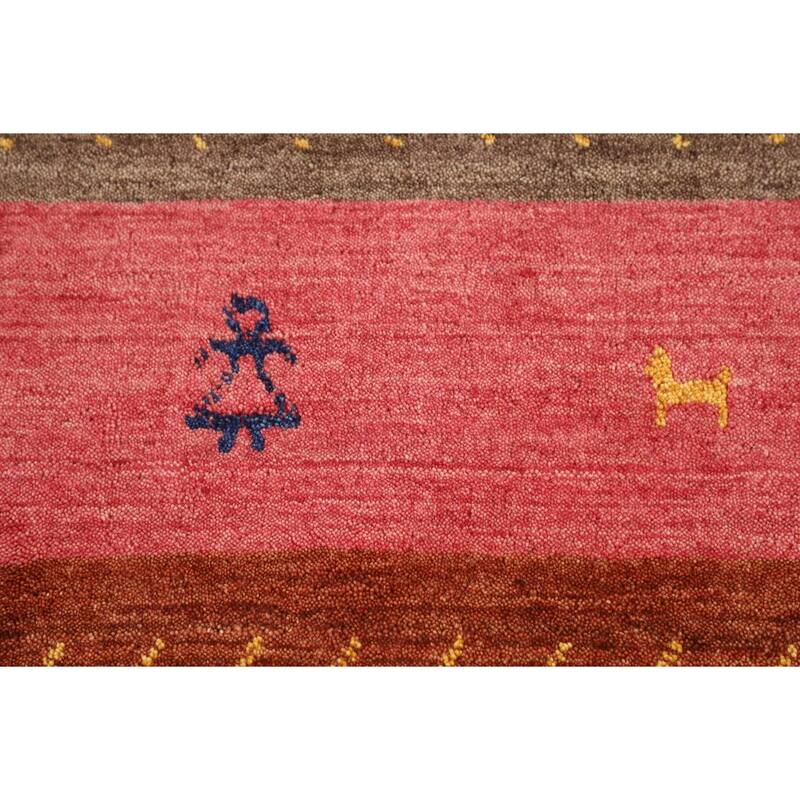 Little Animals Striped Gabbeh Indian Area Rug Hand-Knotted Wool Carpet - 5'3"x 7'10"