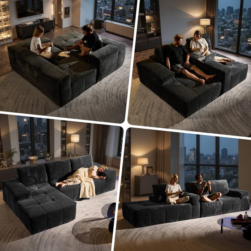 OVIOS Starry Sky Fabric Chaise Lounge Sofa-Grey