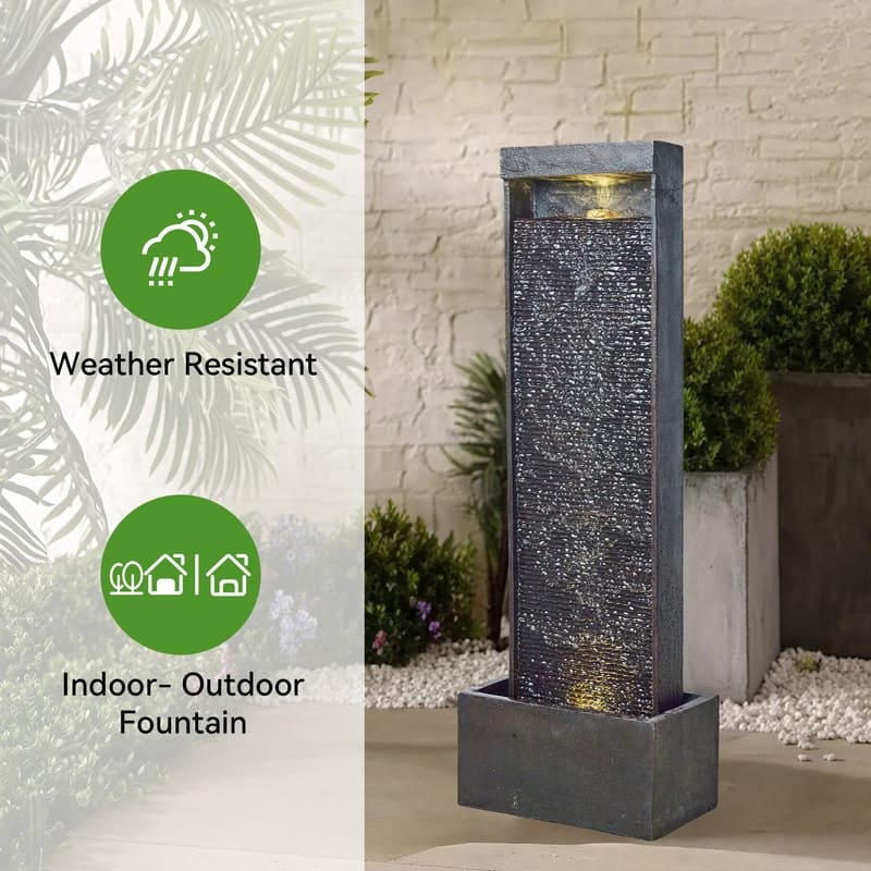 Vbal Modern Minimalist Water Curtain Outdoor Fountain with Base and LED Lights