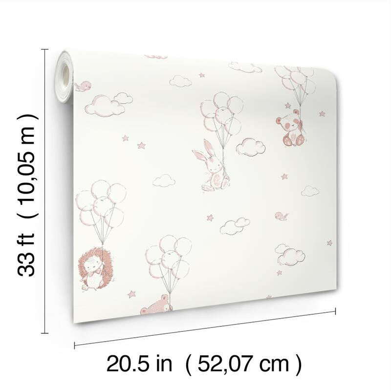 Advantage Floating Balloons Pink Animal Wallpaper