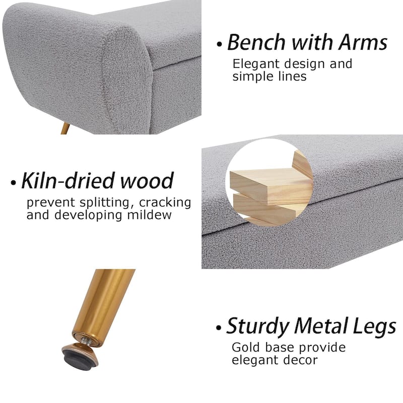 Upholstered 56"W Flip Top Storage Bench with arms