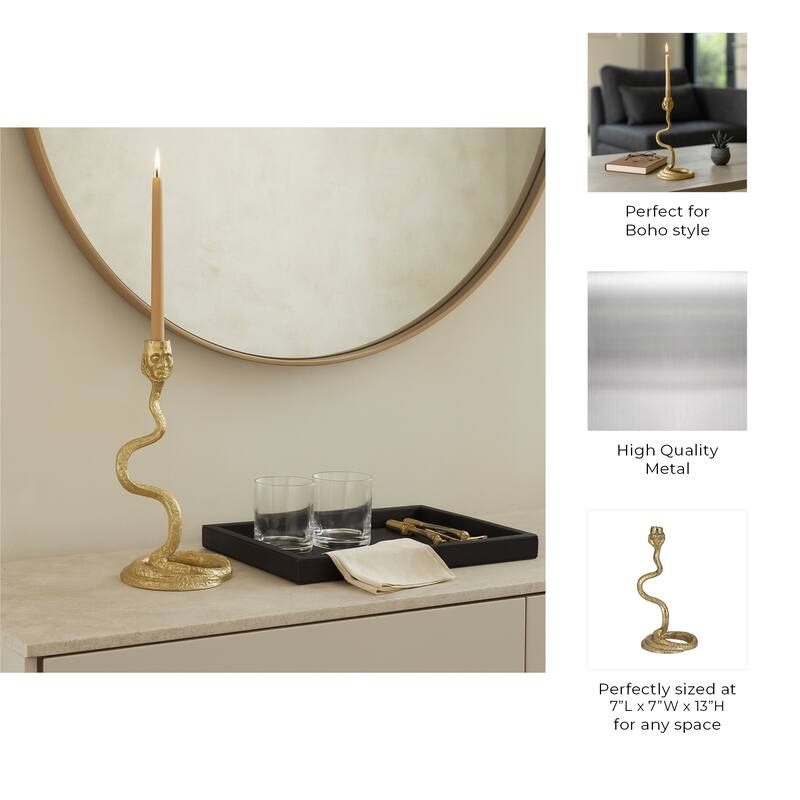 Metal Faux Snake Taper Candle Holder Decor - Gold, 13 in. - 13.0"