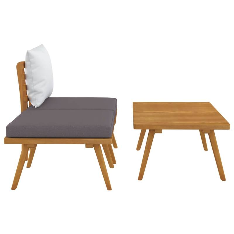 Roma 3pc Modular Outdoor Sofa and Coffee Table Set, Solid Wood, Gray