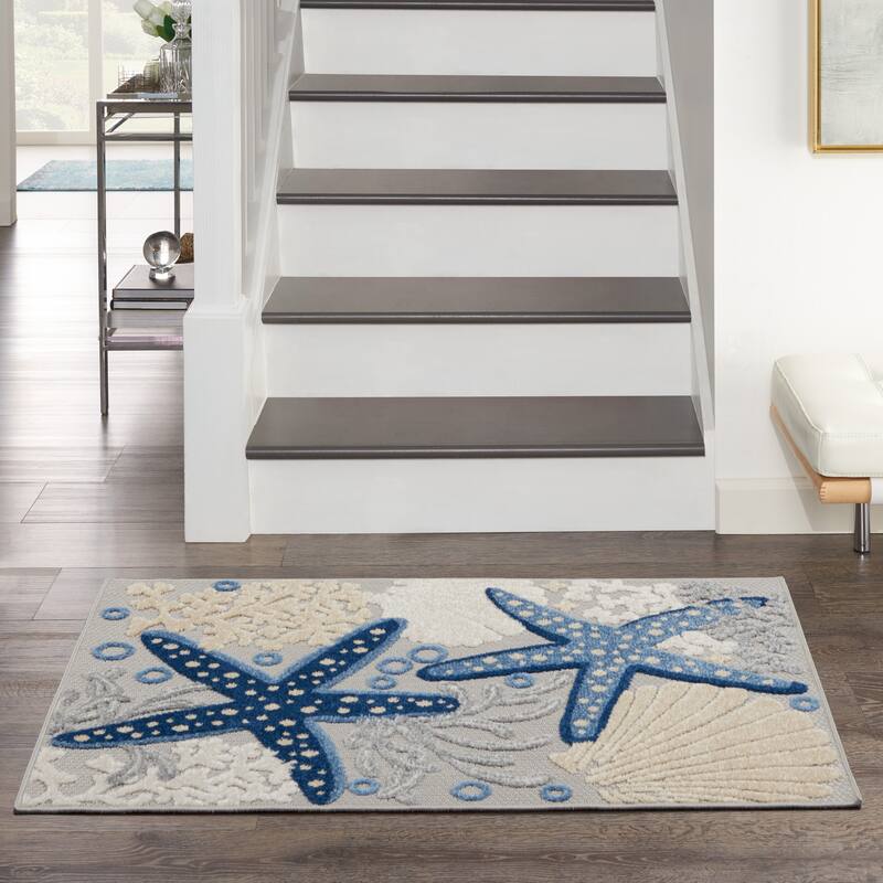 Nourison Aloha Coastal Starfish Indoor/Outdoor Area Rug - 2'8" x 4' - Blue/Grey