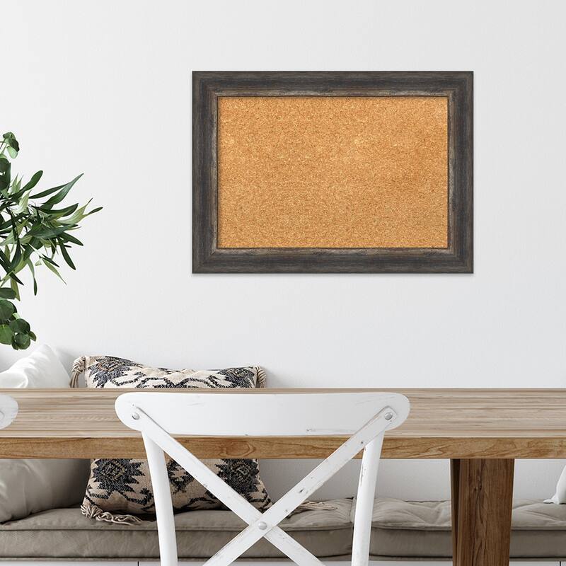 Bark Rustic Char Narrow Framed Cork Bulletin Memo Board