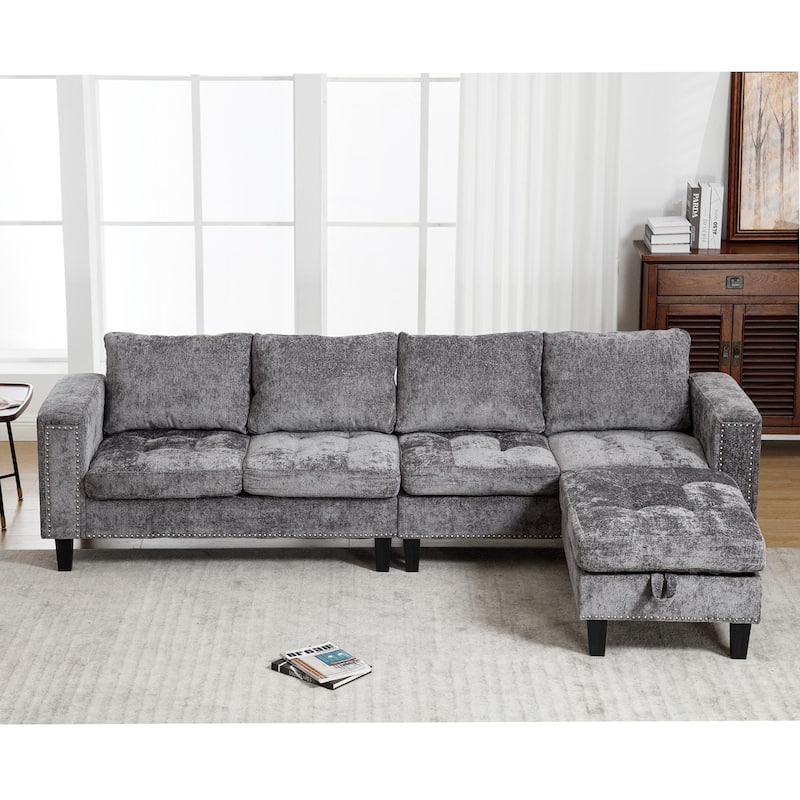 5 Seat Modular Sofa with Storage Ottoman - Gray