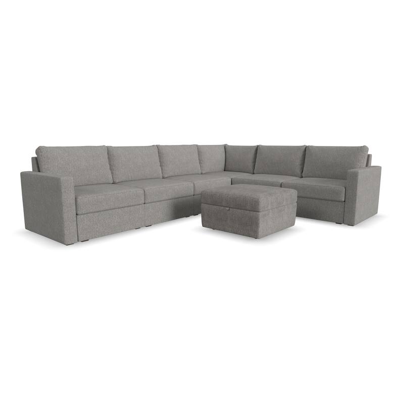 Flex 6-Seat Upholstered Modular Sectional with Storage Ottoman by Flexsteel - 134" x 35" x 103"
