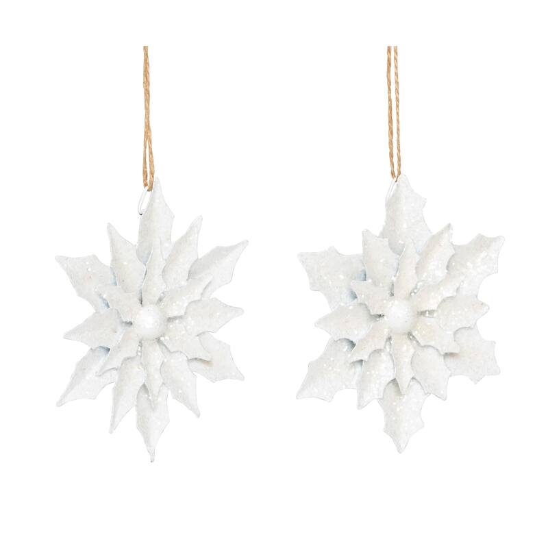 Transpac Metal 5.5 in. White Christmas Glitz Flower Ornament Set of 2