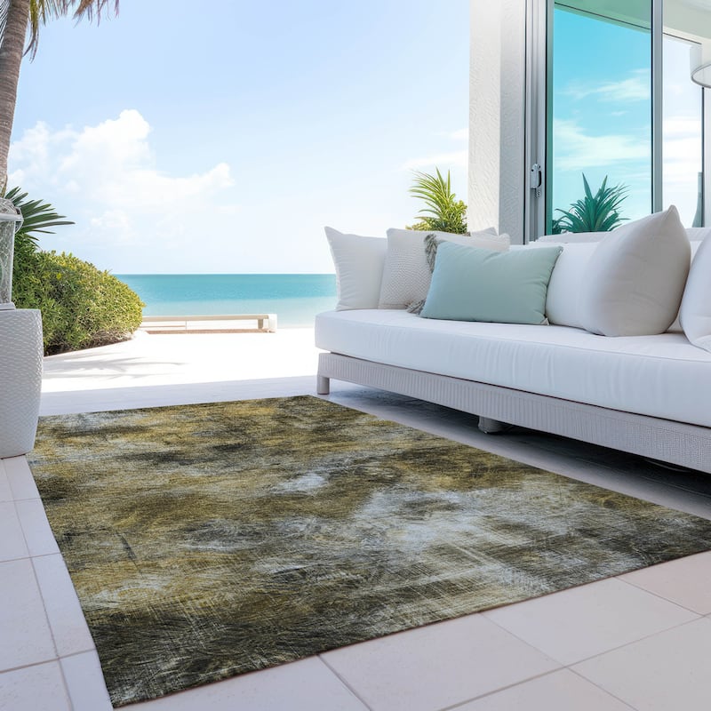 Machine Washable Indoor/ Outdoor Chantille Abstract Imprints Rug