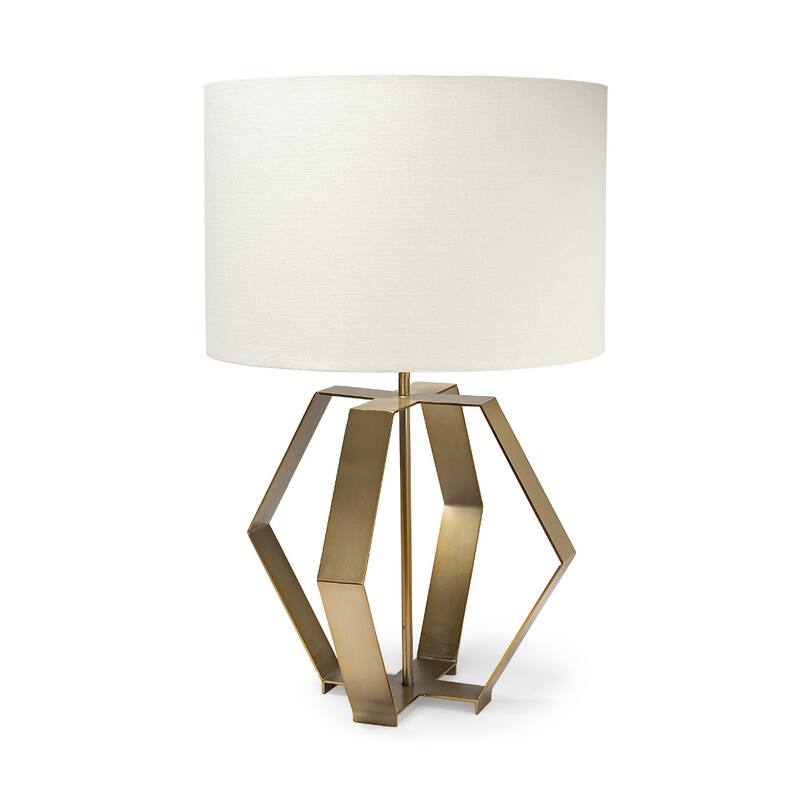 Gold Metal Geometric Table Lamp with 3 Way Switch Slip UNO Fitter - 17” x 17” x 26.6” (D x W x H) - Gold-White