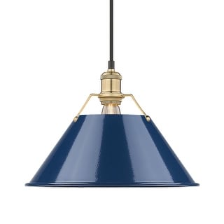 Yep by Golden Lighting Orwell 1-light 14in Pendant in Brushed Champagne Brass and Navy Blue shade - Gold