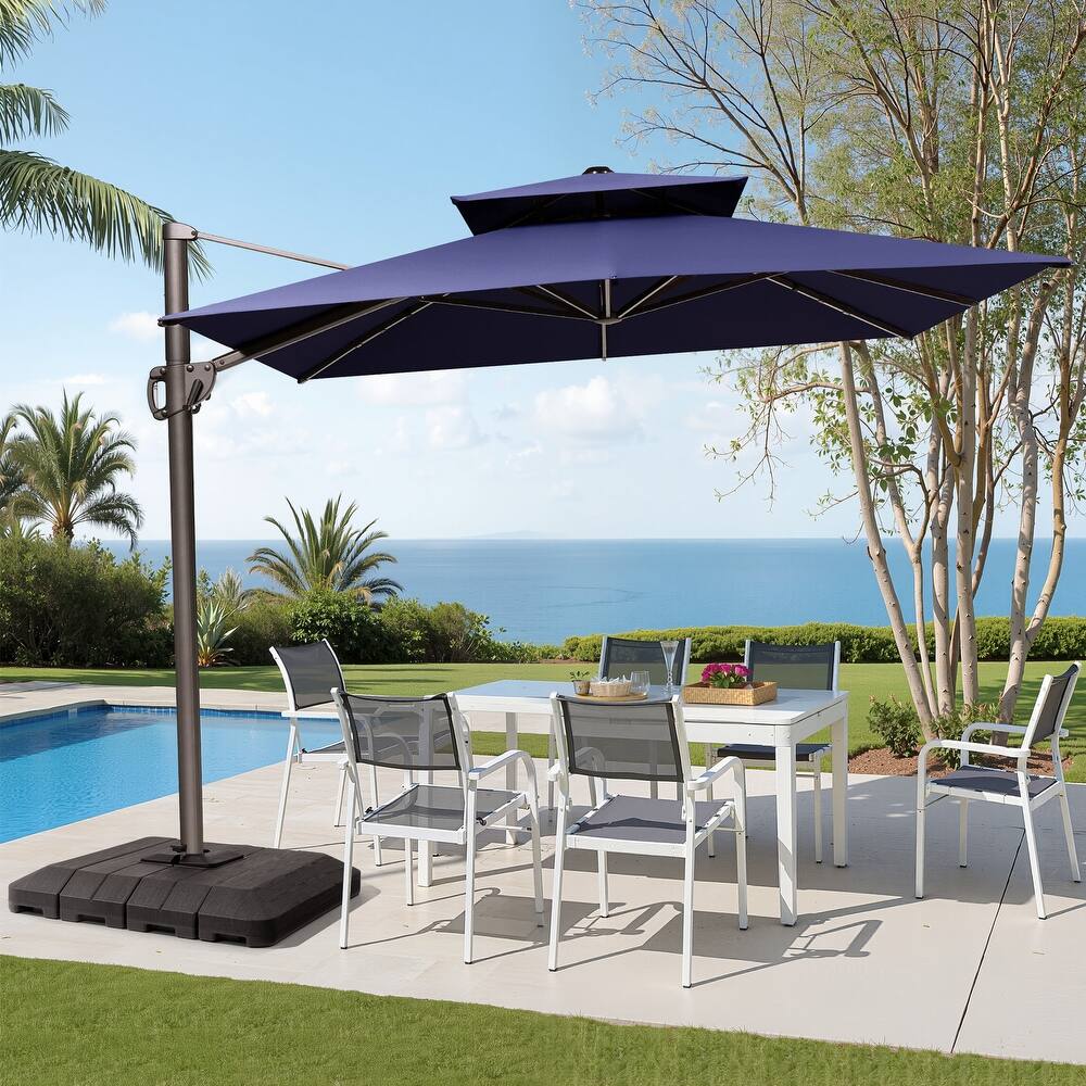 11 x 9 ft Patio Cantilever Offset Umbrella with 360-degree Rotation with Base Stand