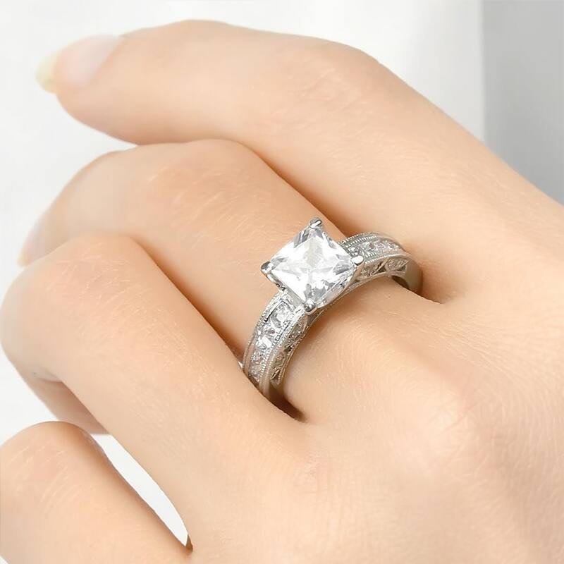 Sterling Silver Cubic Zirconia Engagement Fashion Ring Princess Cut