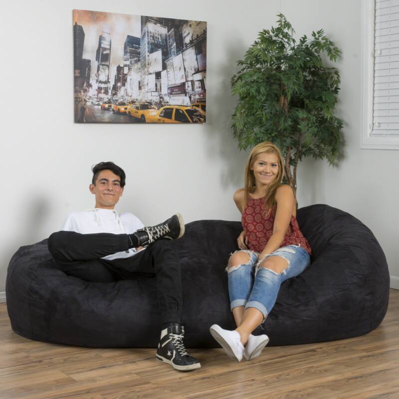 Jasper Traditional 8 Foot Cylindrical Suede Bean Bag, Black - Black