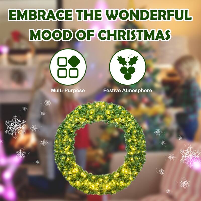 Gymax 48'' Pre-Lit Artificial Christmas Wreath Holiday Decoration w/ - See Details