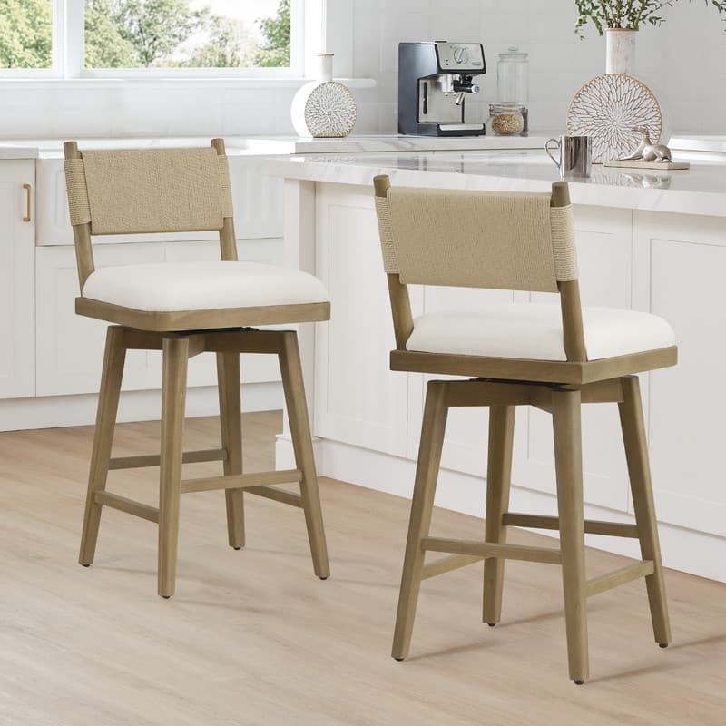 Gloria Upholstered Swivel Braid Barstool with Wood Frame Set of 2