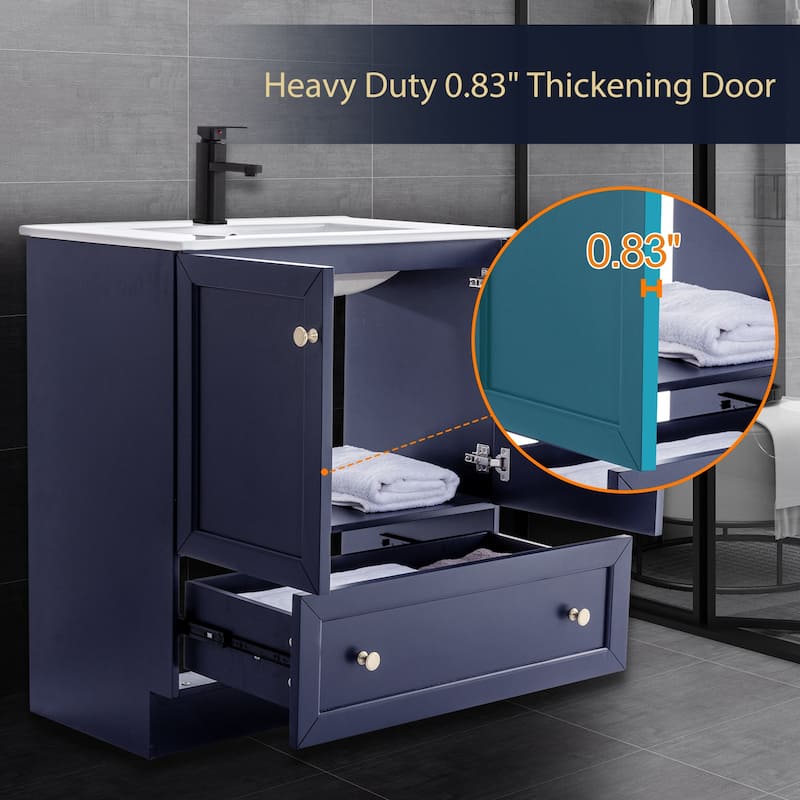 Solid Wood Bathroom Vanity Cabinet with Ceramic Undermount Sink Top Skirting Design