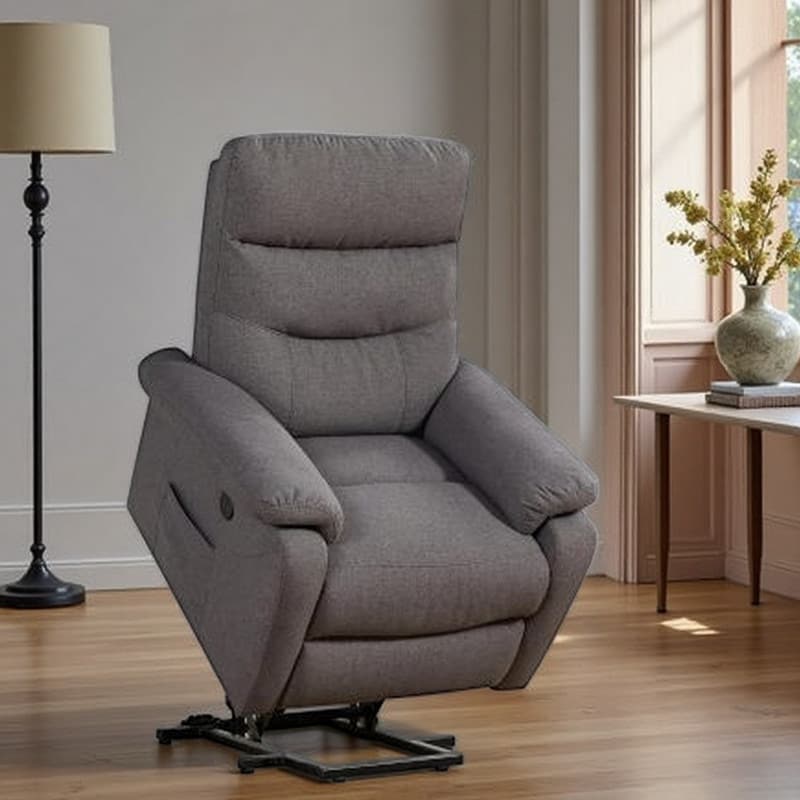Gray Fabric Power Lift Recliner Chair with Electric Lift Function, Plush Seating, Side Storage & Smooth Recline