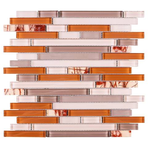 TileGen. Random Sized Glass Mosaic Tile in Orange/Pink Wall Tile (10 sheets/9.6sqft.)