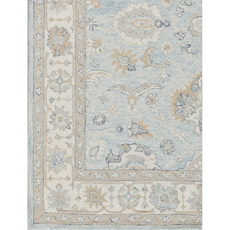 Exquisite Rugs Marietta Oushak Handmade Hand-tufted New Zealand Wool on Canvas Light Blue/Ivory Area Rug