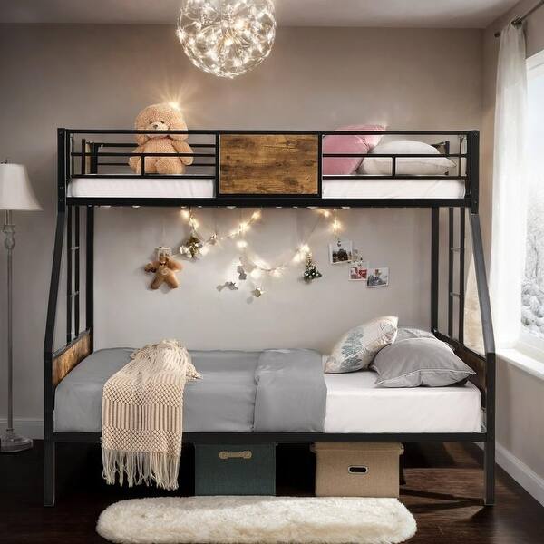 slide 2 of 7, Twin over Full Metal Bunk Bed with Large Under Bed Storage, Black & Brown Brown
