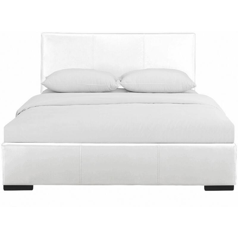 White Solid and Manufactured Wood Queen Upholstered Faux Leather Bed Frame