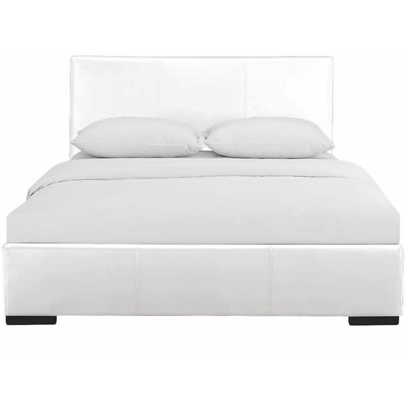 White Solid and Manufactured Wood Queen Upholstered Faux Leather Bed Frame - Queen - White