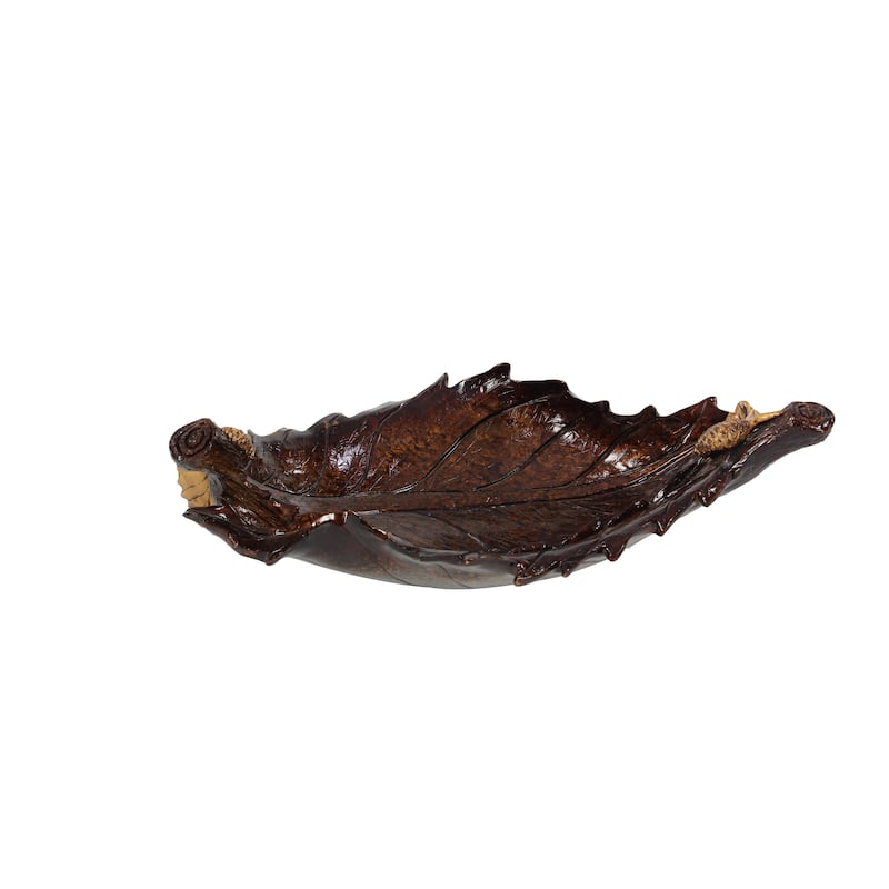 Polystone Leaf Intricate Carved Decorative Bowl - Bronze - Roche River Decor