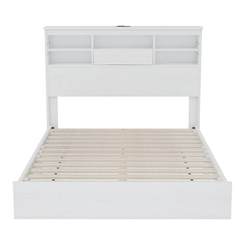 2/3/4-Piece Bedroom Set, Twin/Full/Queen, Wooden Bed, 2 Nightstands, Dresser, Sliding Door Headboard, White/White+Brown