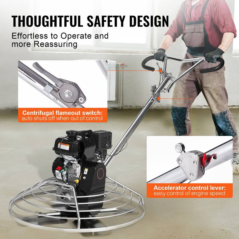 Power Trowel, Walk-Behind Cement Trowel with Float Pan, Gas-Powered Smooth Concrete Surface Finisher