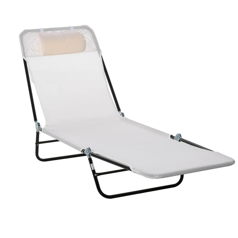 Sunbed Folding Recliner with Headrest - Cream White