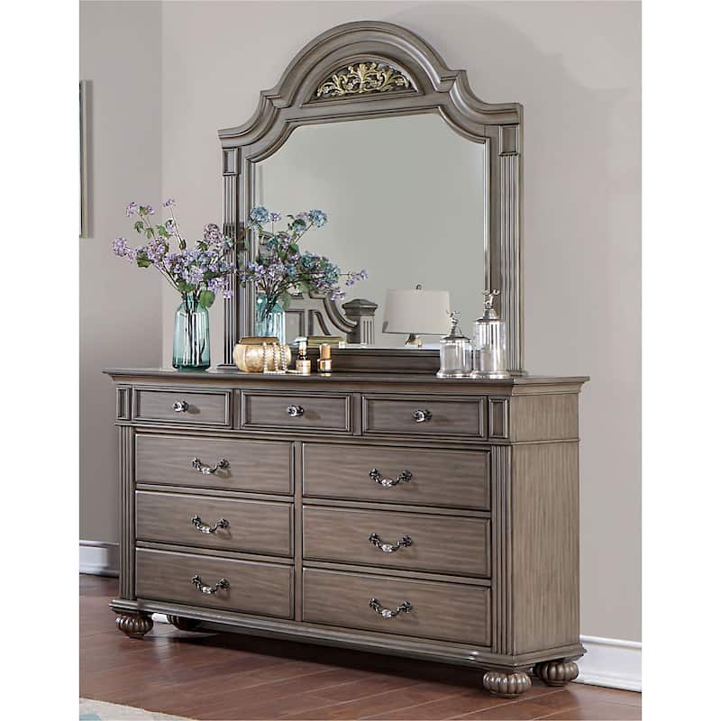 Vame Traditional 2-piece 9-Drawer Dresser and Mirror Set by Furniture of America - Grey