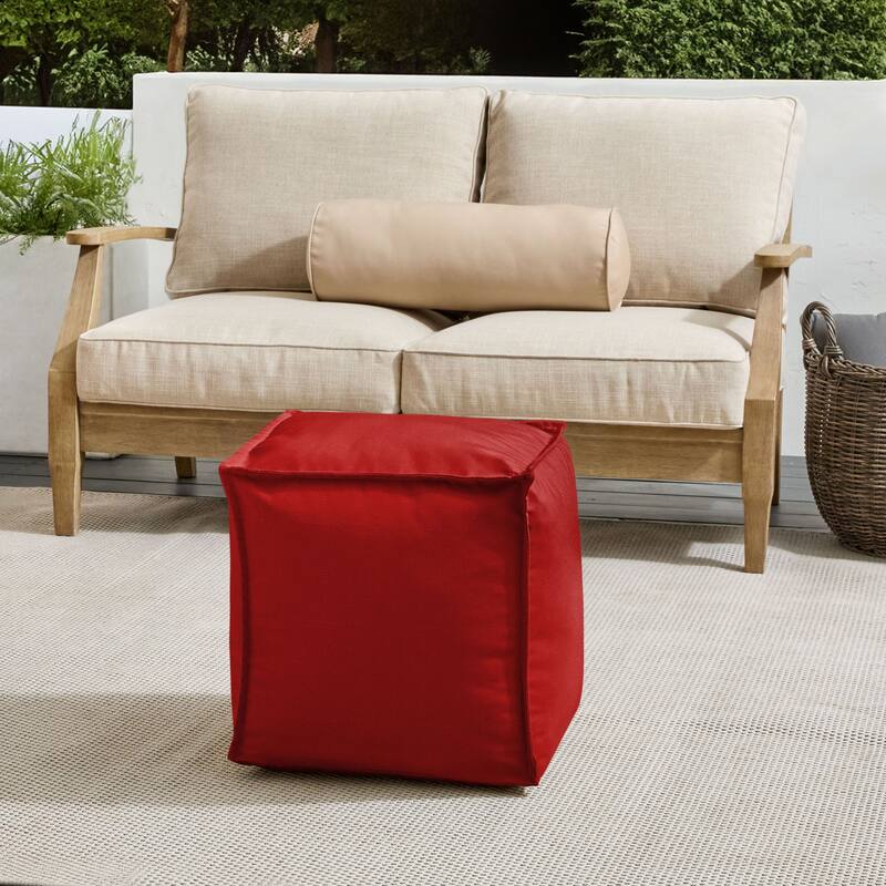 Sorra Home Sunbrella Outdoor Top Stitch Solid Bean Pouf - Canvas Jockey Red - Small